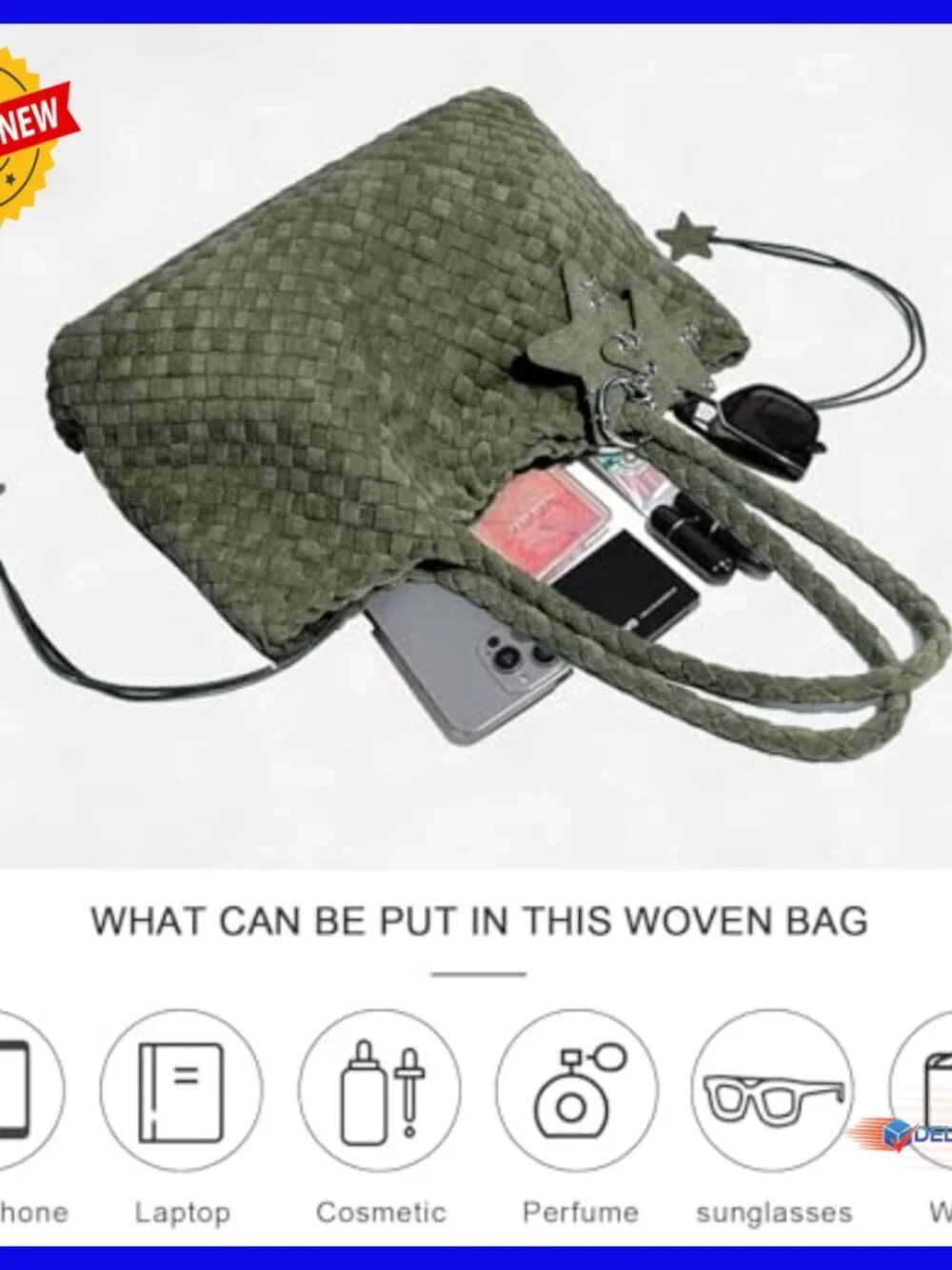 Large Woven Vegan Leather Hobo Tote Shoulder Bag with Clutch